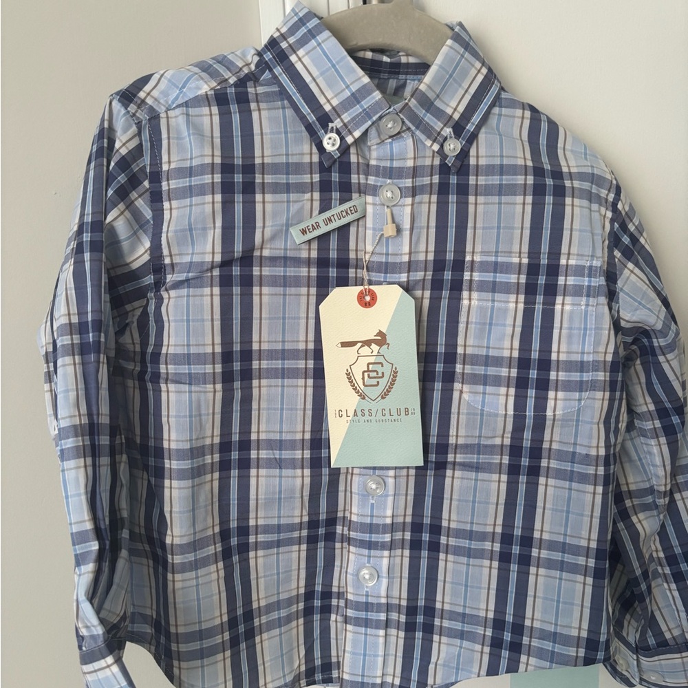 Class Club Blue and White Plaid Button Down Shirt